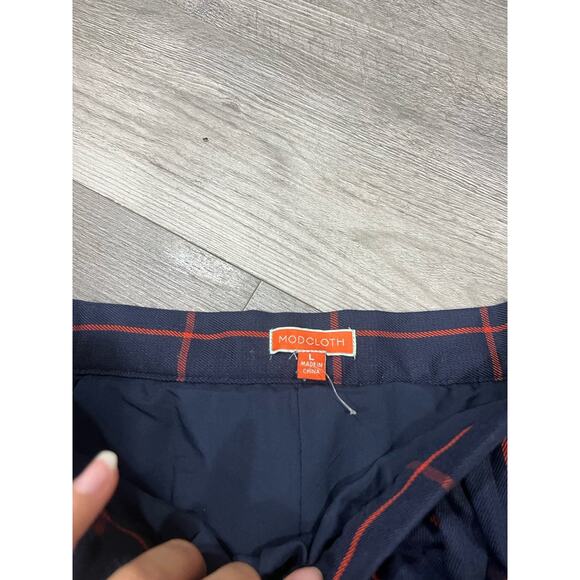 Modcloth Women Blue Plaid Lined Cotton Pocket A-Line Skirt Large - Picture 2 of 5